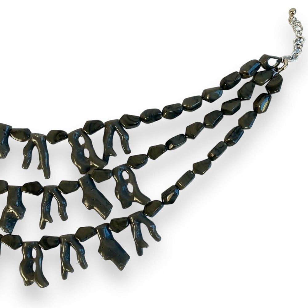 Triple Strand‎ Gray Coral Beaded Necklace Abstract Boho Statement Jewelry C14Q - Picture 2 of 5
